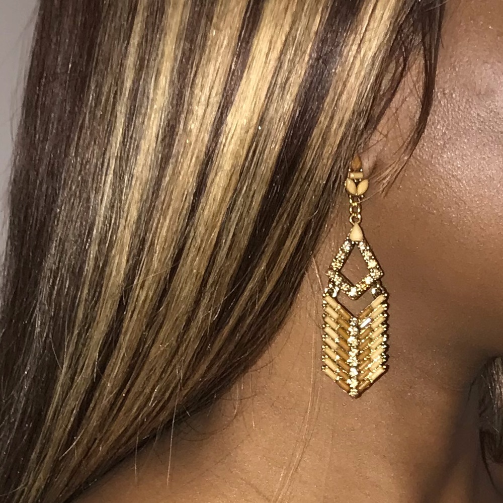 Brown and Gold bedazzled drop earrings